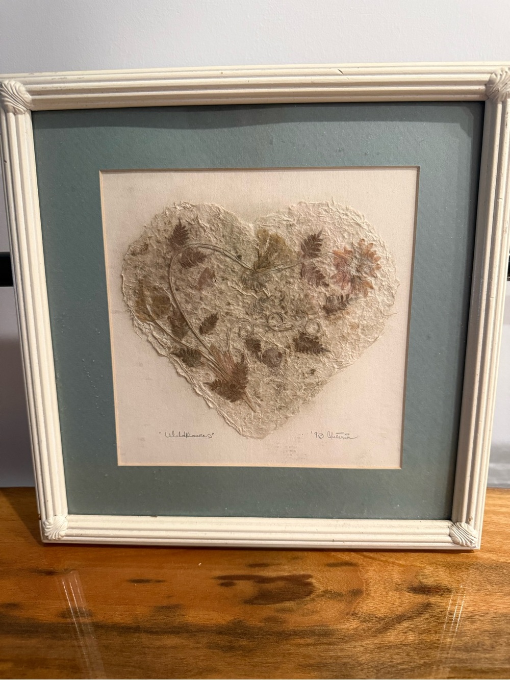 Framed Heart Botanical Mixed-Media Wall Art in Cream and Teal